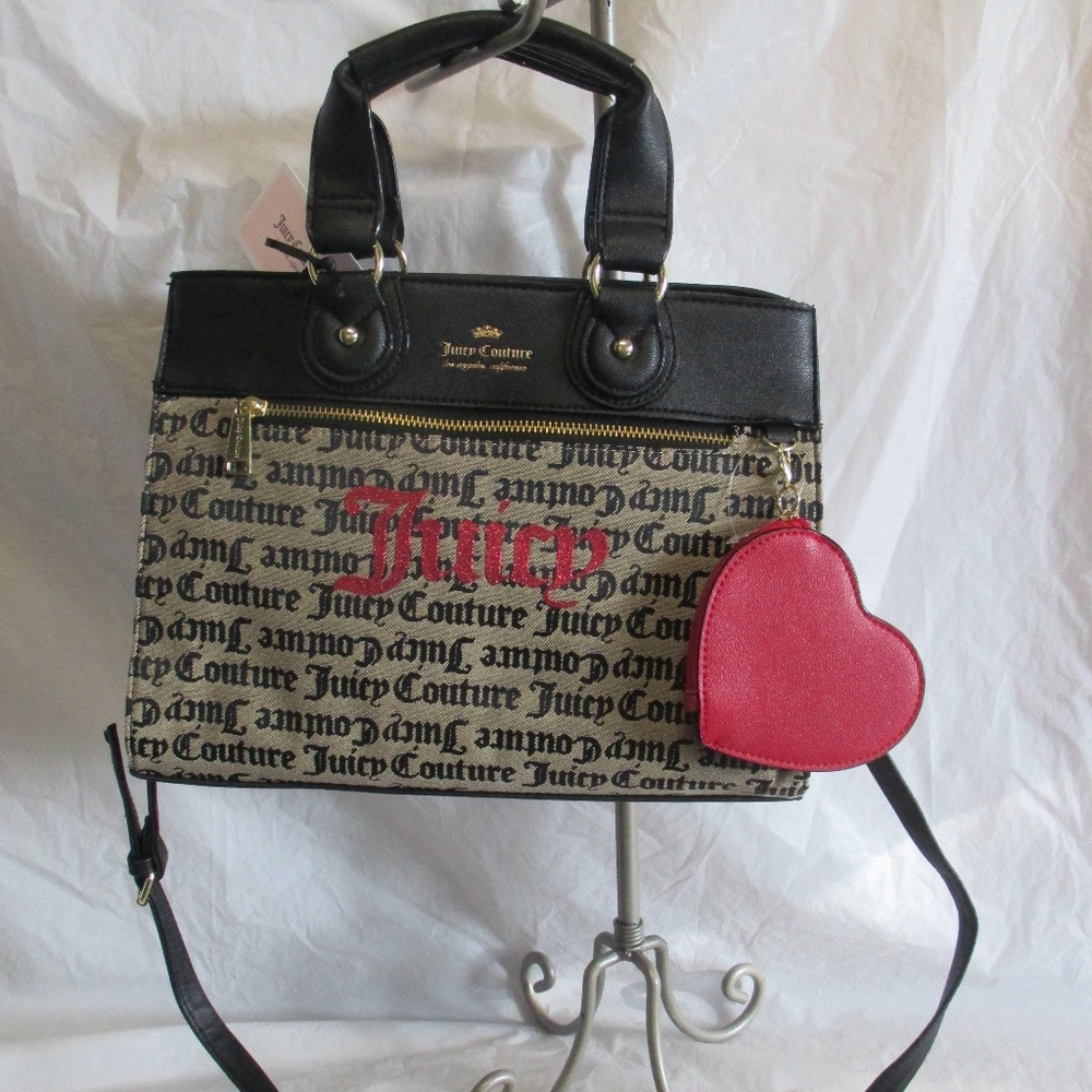 Juicy Couture Satchel Popout Heart Beige Black